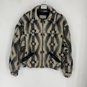 Vintage Terry Ward Southwestern Sherpa Fleece Aztec Jacket Teddy Bear SM Cabin